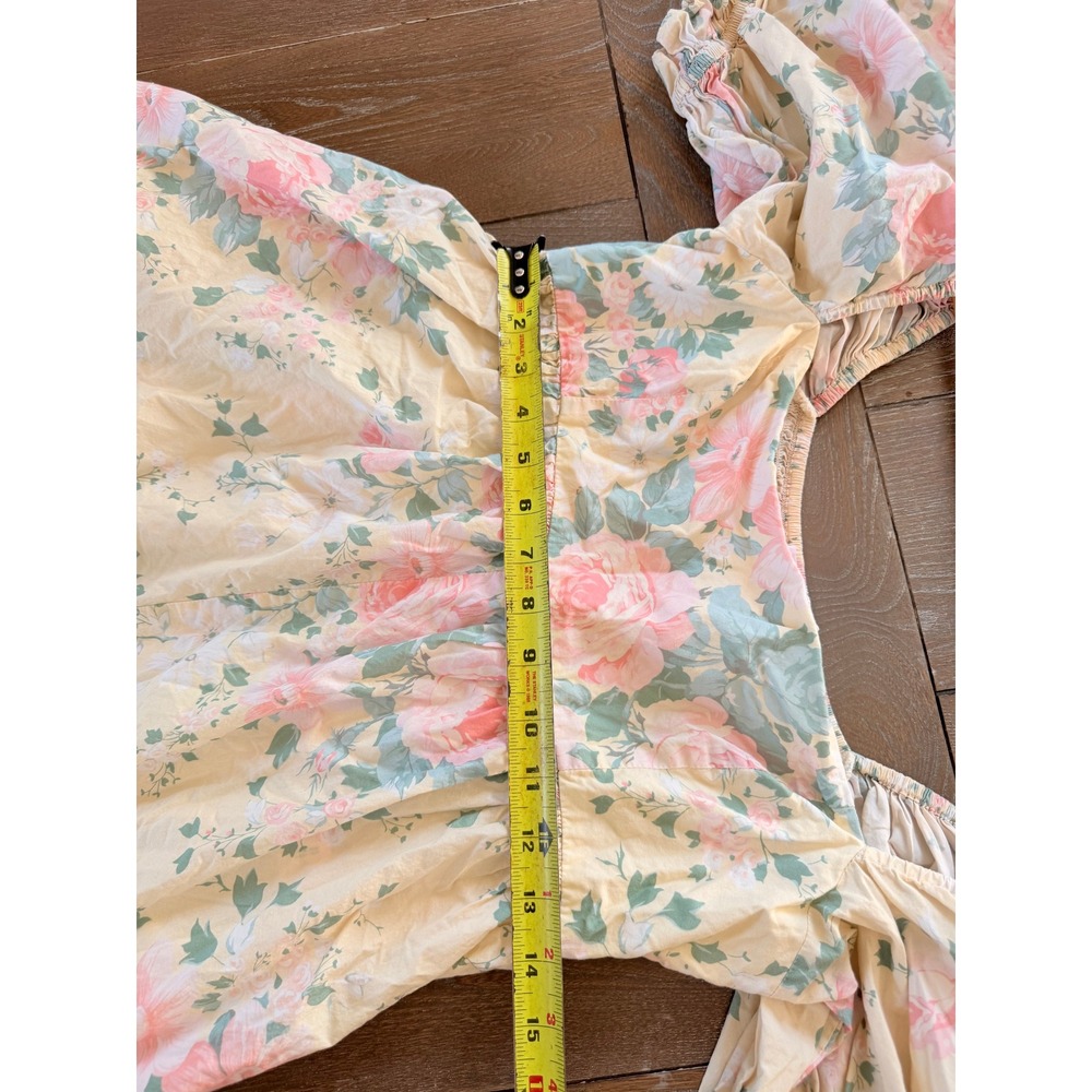Selkie Hampton Floral Puff Sleeve Romper Women Yellow Pastel Size Large - Picture 10 of 12